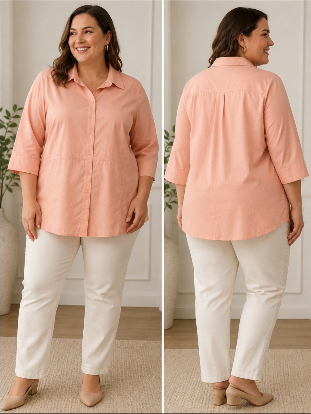 Venezia Lane Bryant Pink Button-Front 3/4 Sleeve Shirt Size 18/20 NWT